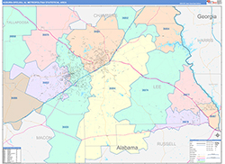 Auburn-Opelika Metro Area Wall Map Color Cast Style 2026